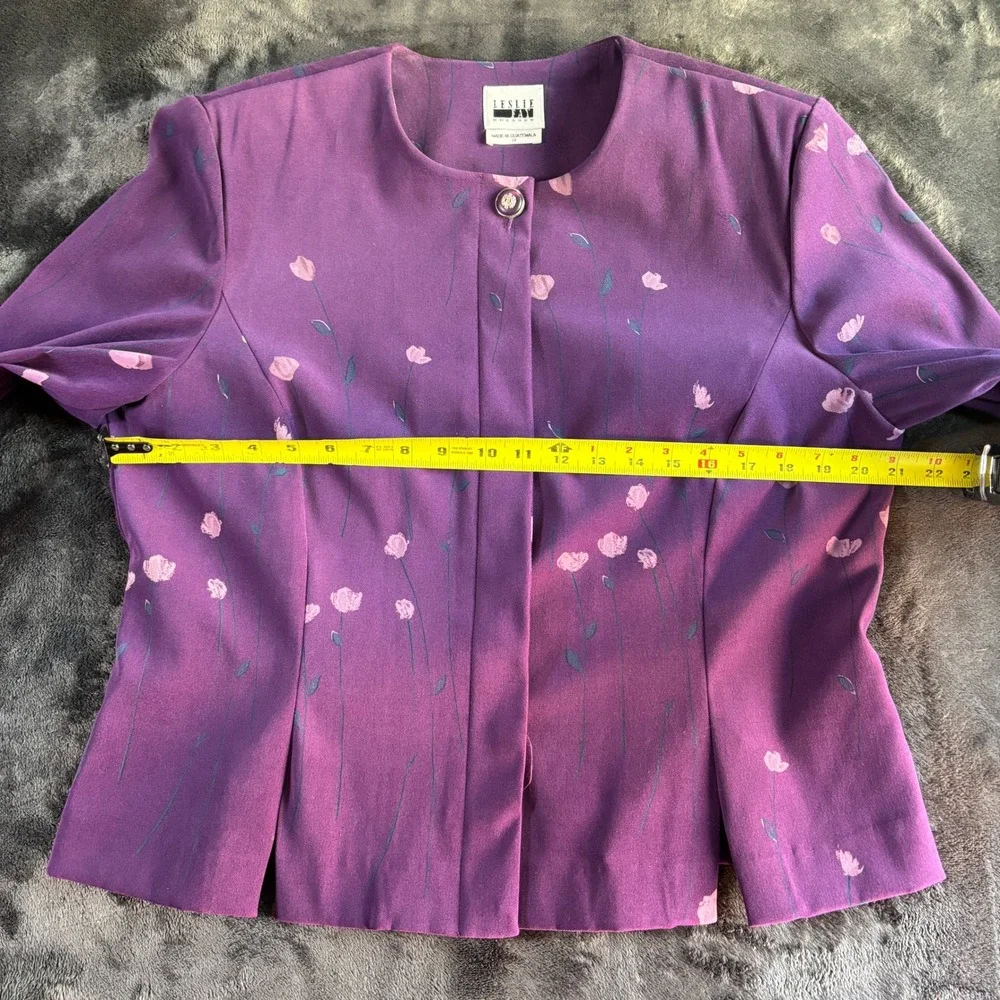 Leslie Fay Vintage Purple Floral Skirt‎ Suit Set Jacket Midi Skirt Size 14